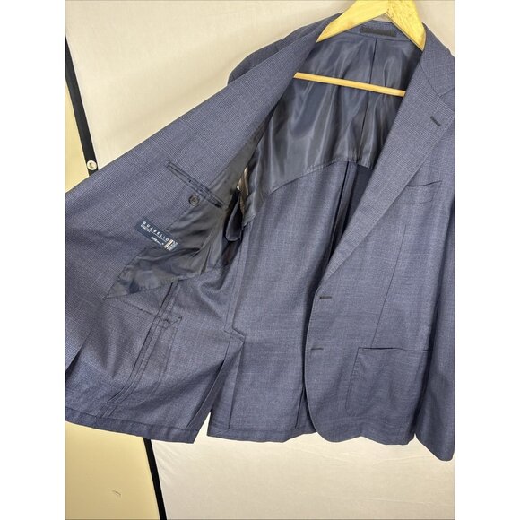 Spier & Mackay Guabello Super 130s Wool Blazer 44L Navy Check Elbow Wear - Picture 9 of 11